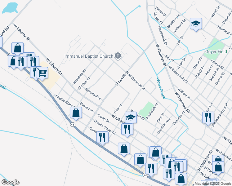 map of restaurants, bars, coffee shops, grocery stores, and more near 201-299 New St in Rome