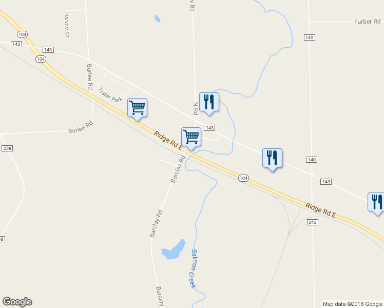 map of restaurants, bars, coffee shops, grocery stores, and more near Rte 104 in Sodus