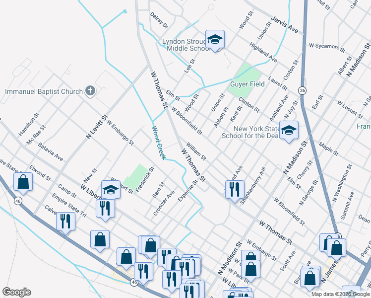 map of restaurants, bars, coffee shops, grocery stores, and more near 614 West Thomas Street in Rome