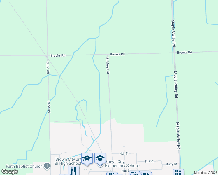 map of restaurants, bars, coffee shops, grocery stores, and more near 6632 Saint Marys Street in Brown City