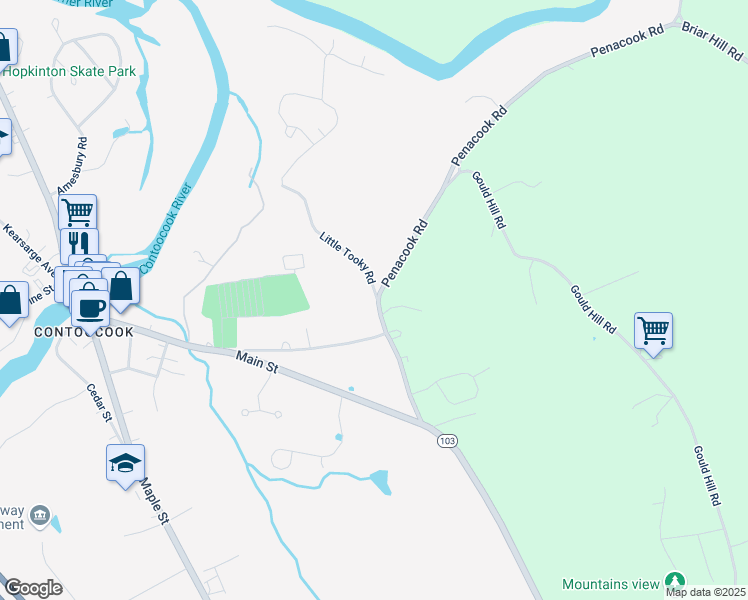 map of restaurants, bars, coffee shops, grocery stores, and more near 211 Penacook Road in Hopkinton