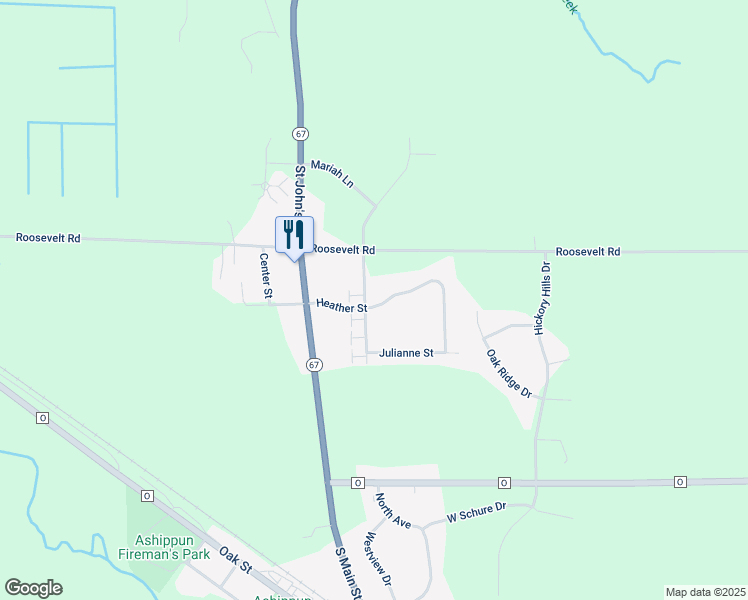 map of restaurants, bars, coffee shops, grocery stores, and more near N844 Amanda Street in Oconomowoc