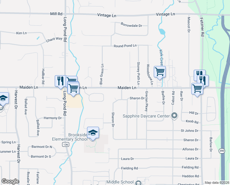 map of restaurants, bars, coffee shops, grocery stores, and more near 619 Sharon Drive in Rochester