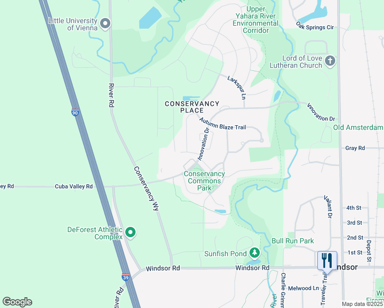 map of restaurants, bars, coffee shops, grocery stores, and more near 6962 Crystal Creek Lane in DeForest