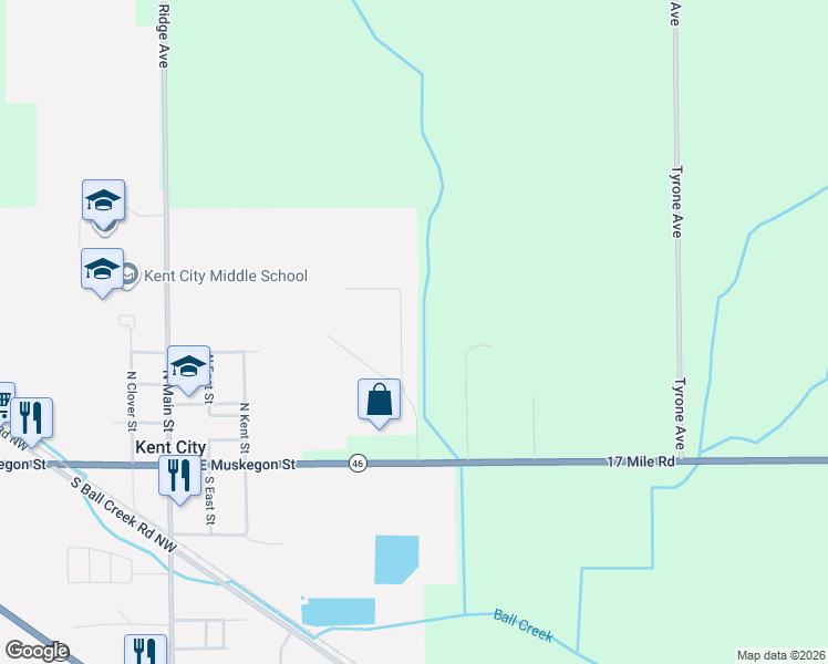 map of restaurants, bars, coffee shops, grocery stores, and more near 228 Sweet Meadow Drive in Kent City