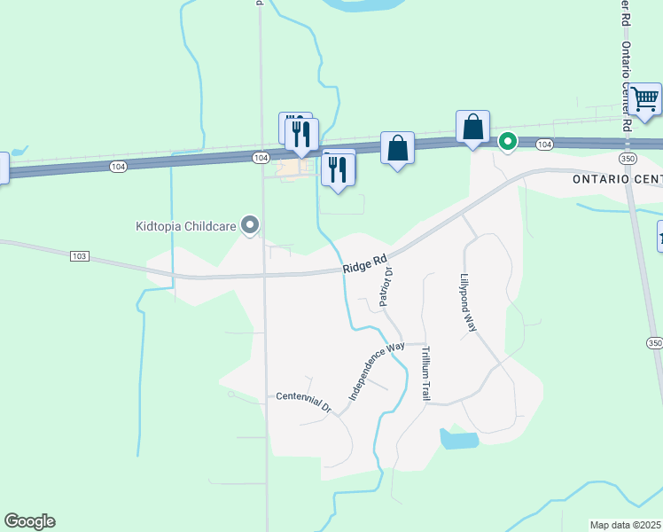 map of restaurants, bars, coffee shops, grocery stores, and more near 1235 Ridge Road in Ontario