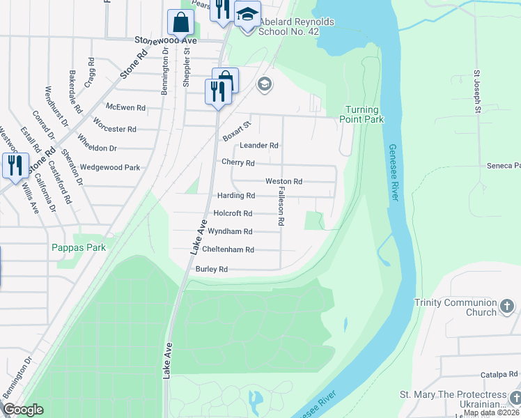 map of restaurants, bars, coffee shops, grocery stores, and more near 124 Harding Road in Rochester
