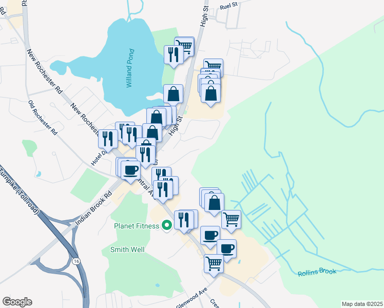 map of restaurants, bars, coffee shops, grocery stores, and more near 37 Pinecrest Lane in Dover