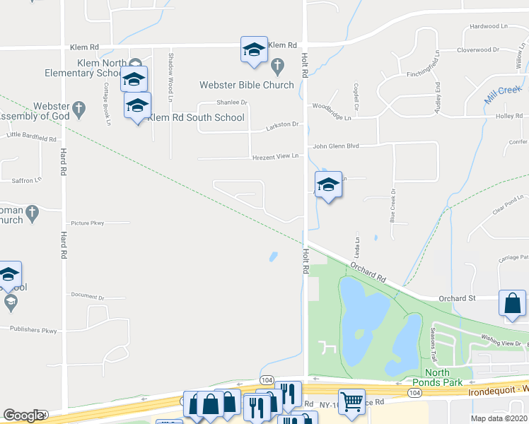map of restaurants, bars, coffee shops, grocery stores, and more near 1071 Railway Crossing in Webster