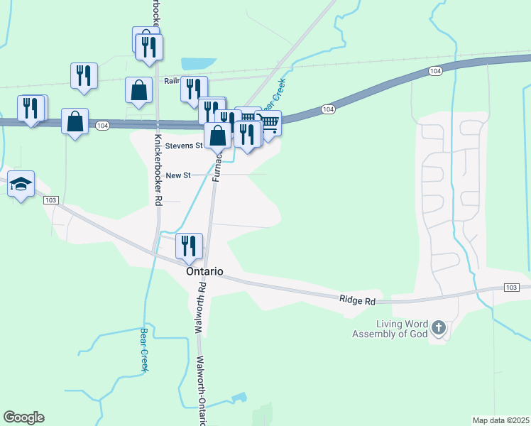 map of restaurants, bars, coffee shops, grocery stores, and more near 2105 Browns Square in Ontario