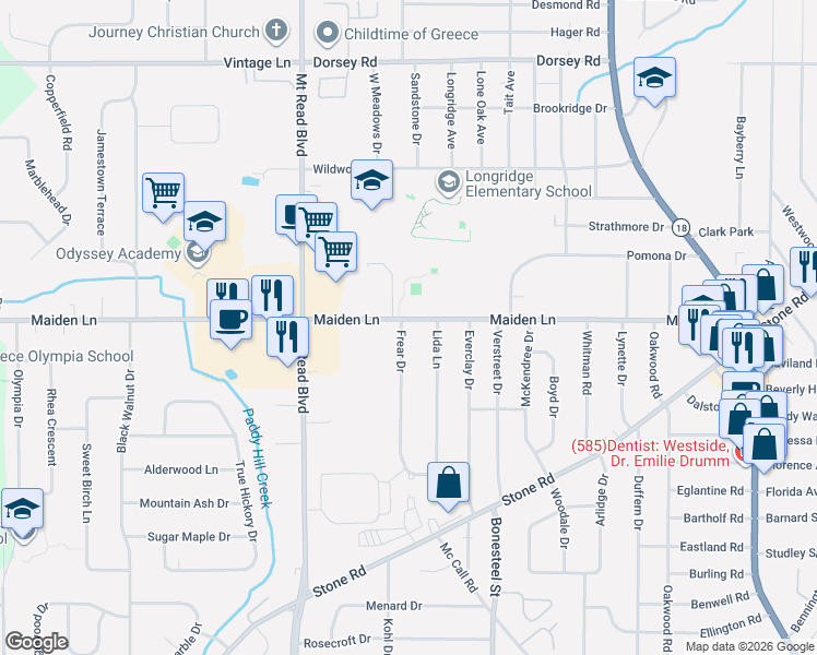 map of restaurants, bars, coffee shops, grocery stores, and more near 500 Maiden Lane in Greece