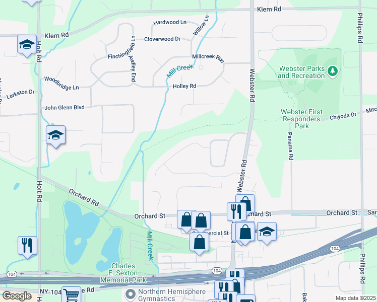 map of restaurants, bars, coffee shops, grocery stores, and more near 1264 Clear Pond Lane in Webster