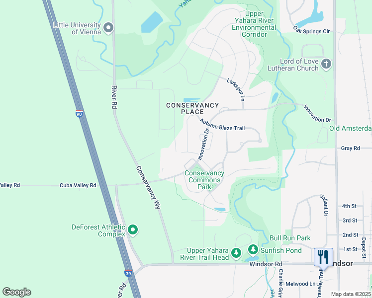 map of restaurants, bars, coffee shops, grocery stores, and more near 6962 Crystal Creek Ln. in DeForest