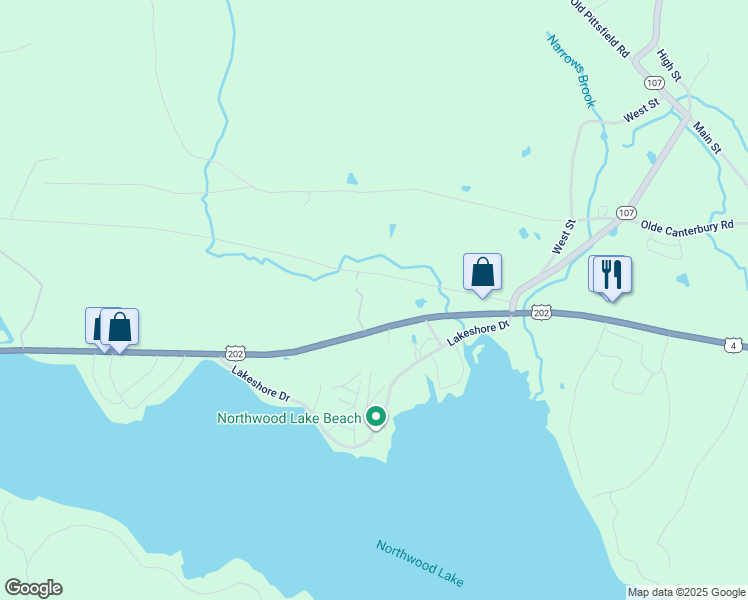 map of restaurants, bars, coffee shops, grocery stores, and more near 1446 1st New Hampshire Turnpike in Northwood