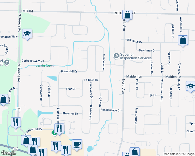 map of restaurants, bars, coffee shops, grocery stores, and more near 218 Montvale Lane in Rochester