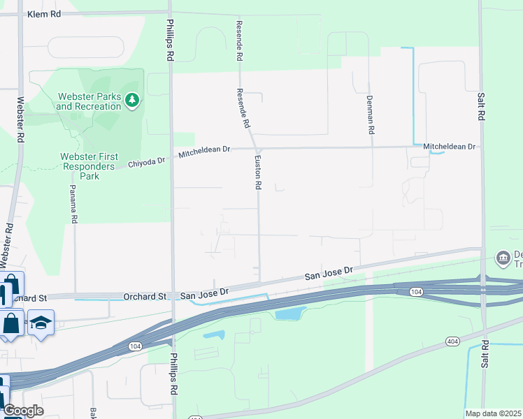 map of restaurants, bars, coffee shops, grocery stores, and more near 800 Phillips Road in Webster