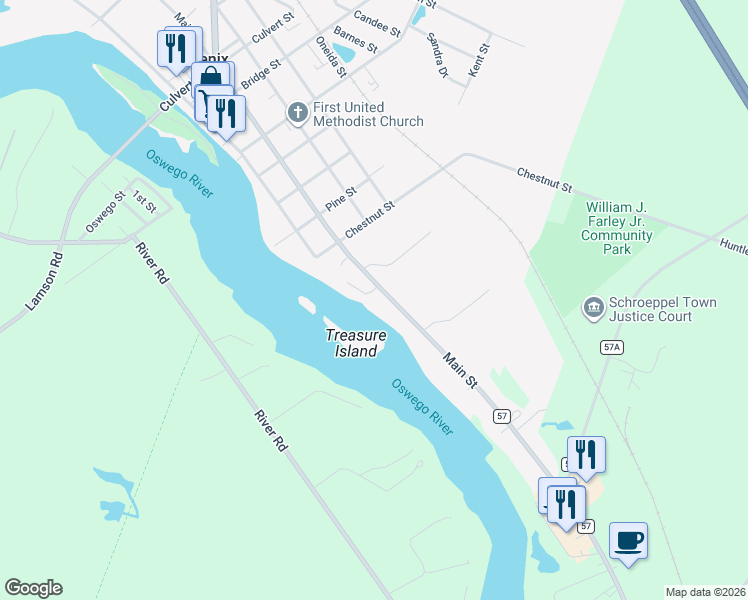 map of restaurants, bars, coffee shops, grocery stores, and more near 360 County Route 57 in Phoenix