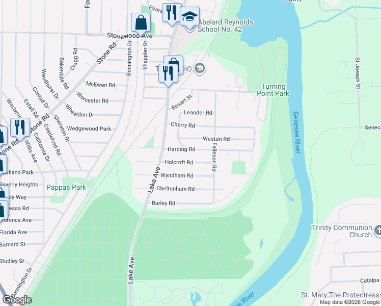 map of restaurants, bars, coffee shops, grocery stores, and more near 14 Hopper Terrace in Rochester