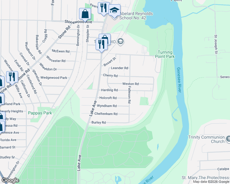 map of restaurants, bars, coffee shops, grocery stores, and more near 14 Hopper Terrace in Rochester