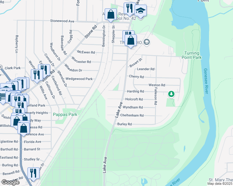 map of restaurants, bars, coffee shops, grocery stores, and more near 29 West Boulevard Parkway in Rochester