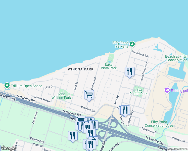 map of restaurants, bars, coffee shops, grocery stores, and more near 67 Creanona Boulevard in Hamilton