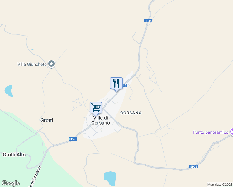 map of restaurants, bars, coffee shops, grocery stores, and more near Strada Provinciale 23 delle Ville di Corsano in Provincia di Siena