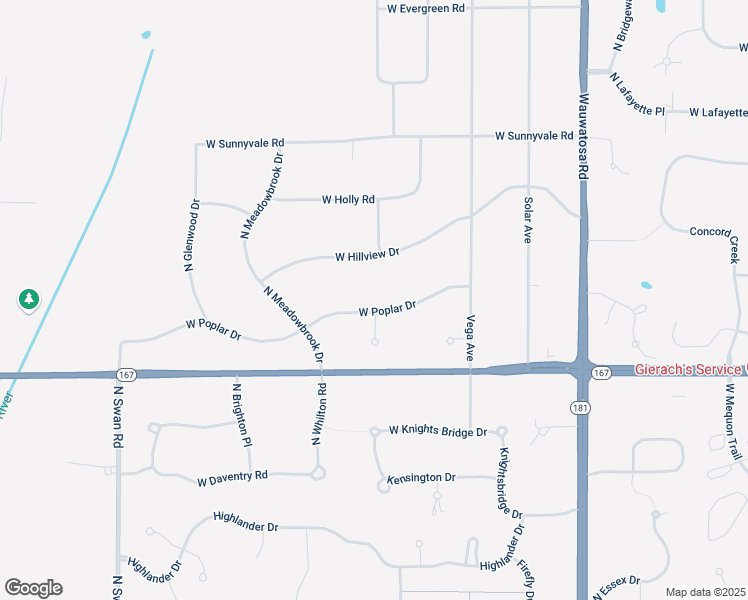 map of restaurants, bars, coffee shops, grocery stores, and more near 8300 West Poplar Drive in Mequon