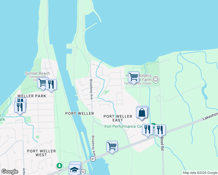 map of restaurants, bars, coffee shops, grocery stores, and more near 30 Runcorn Street in St. Catharines