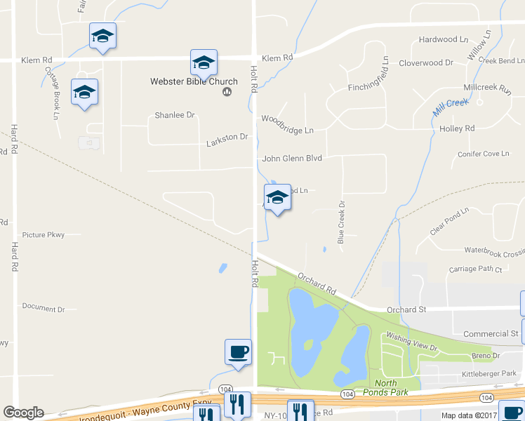 map of restaurants, bars, coffee shops, grocery stores, and more near 760 Holt Road in Webster
