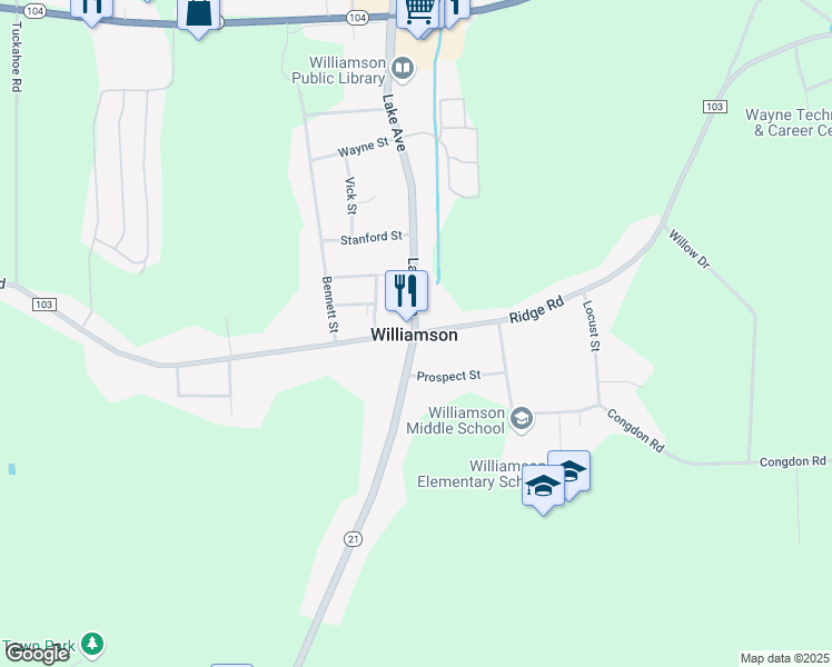 map of restaurants, bars, coffee shops, grocery stores, and more near in Williamson
