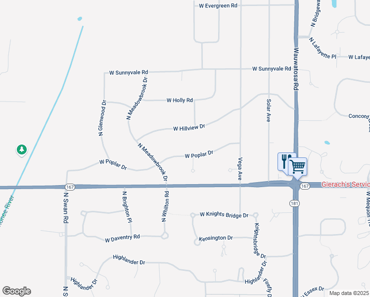 map of restaurants, bars, coffee shops, grocery stores, and more near 8300 West Poplar Drive in Mequon