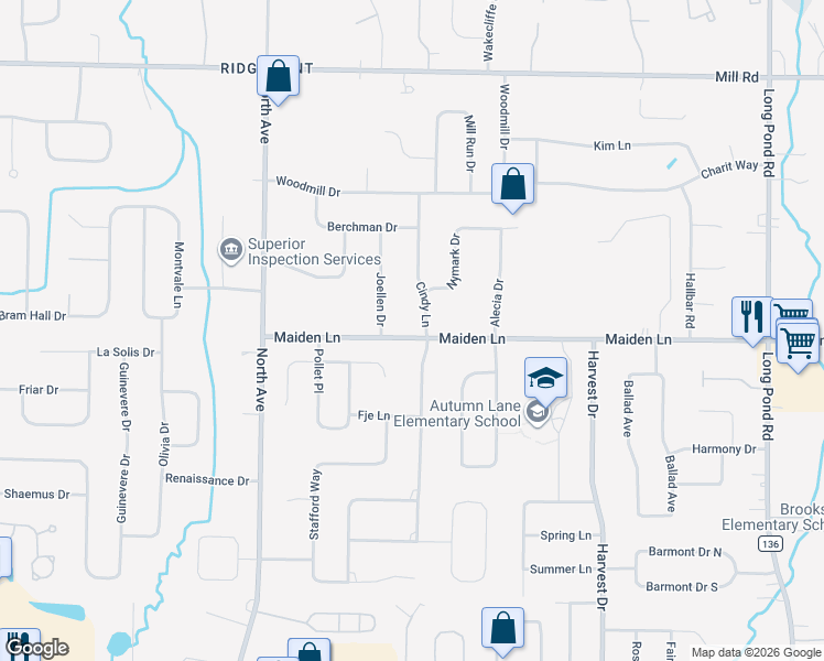 map of restaurants, bars, coffee shops, grocery stores, and more near 11 Cindy Lane in Rochester
