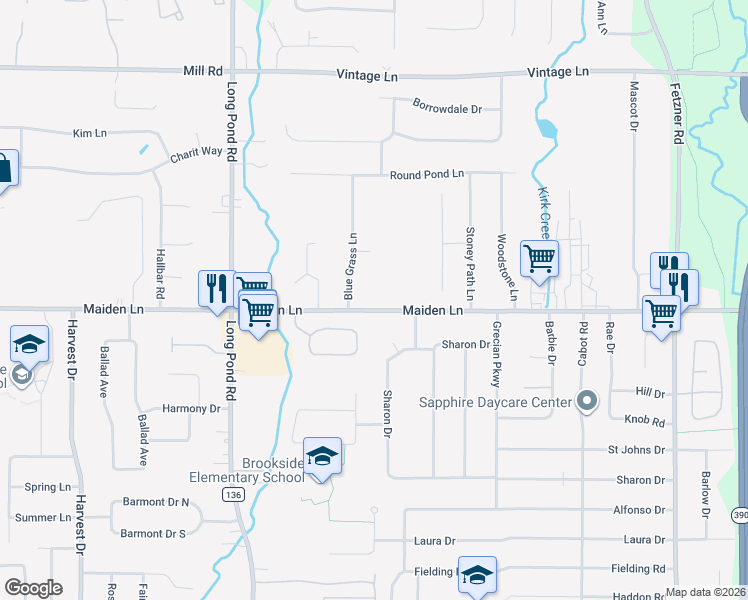 map of restaurants, bars, coffee shops, grocery stores, and more near 1780 Maiden Lane in Rochester