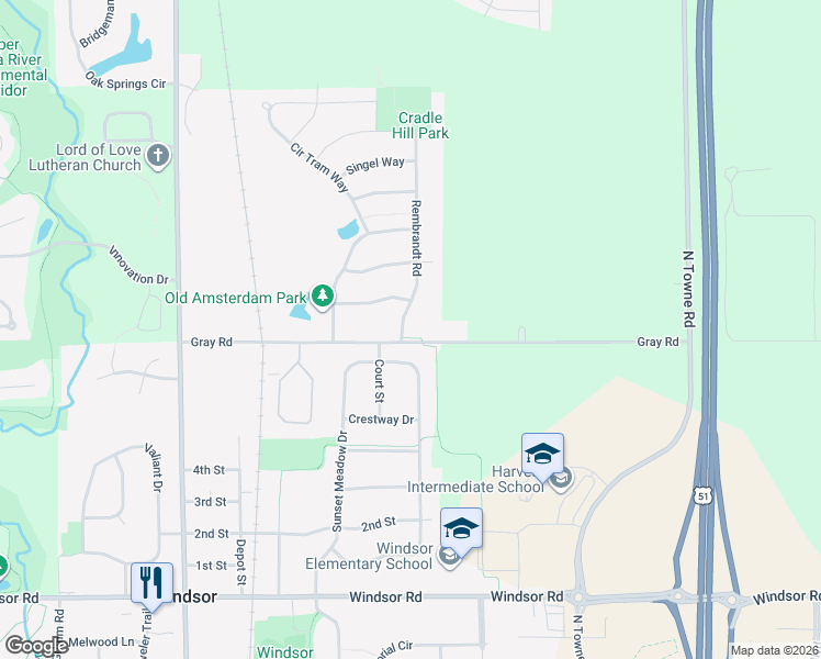 map of restaurants, bars, coffee shops, grocery stores, and more near 4358 Gray Road in DeForest