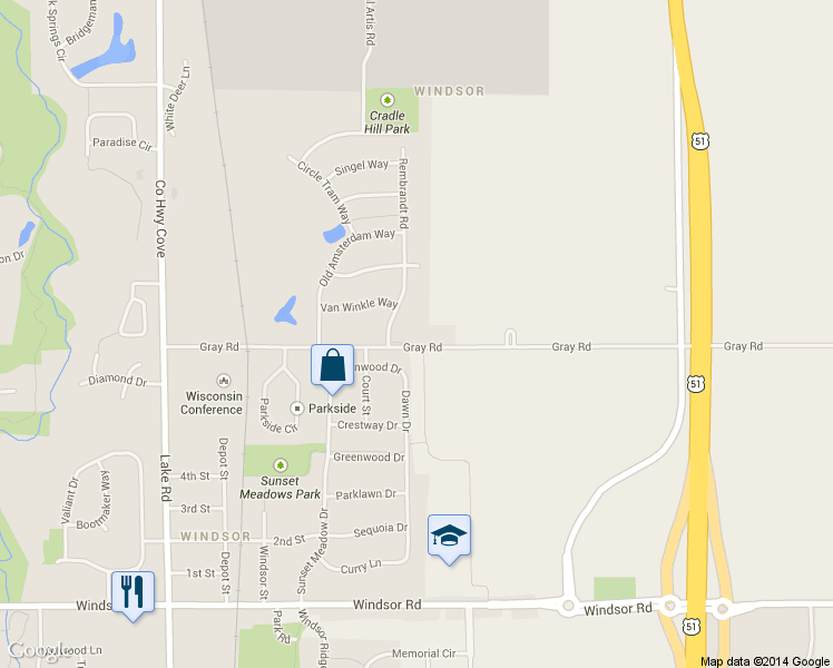 map of restaurants, bars, coffee shops, grocery stores, and more near 4358 Gray Road in Dane County