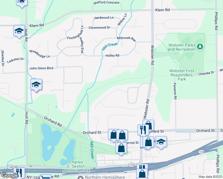 map of restaurants, bars, coffee shops, grocery stores, and more near 1264 Clear Pond Lane in Webster