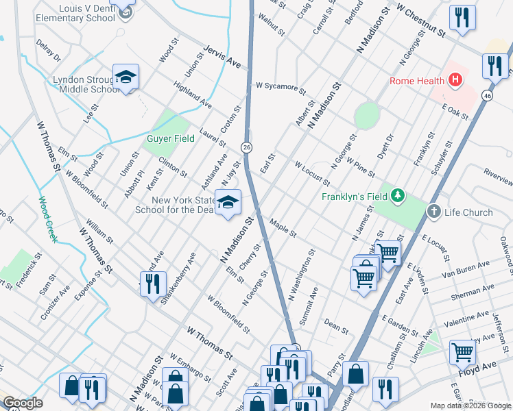 map of restaurants, bars, coffee shops, grocery stores, and more near 401 Turin Street in Rome