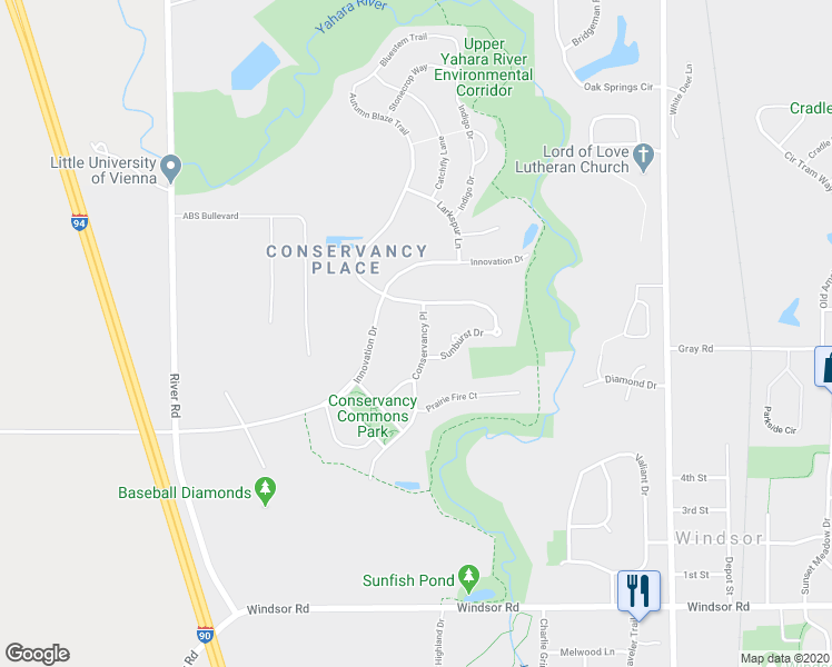 map of restaurants, bars, coffee shops, grocery stores, and more near 6839 Conservancy Plaza in DeForest