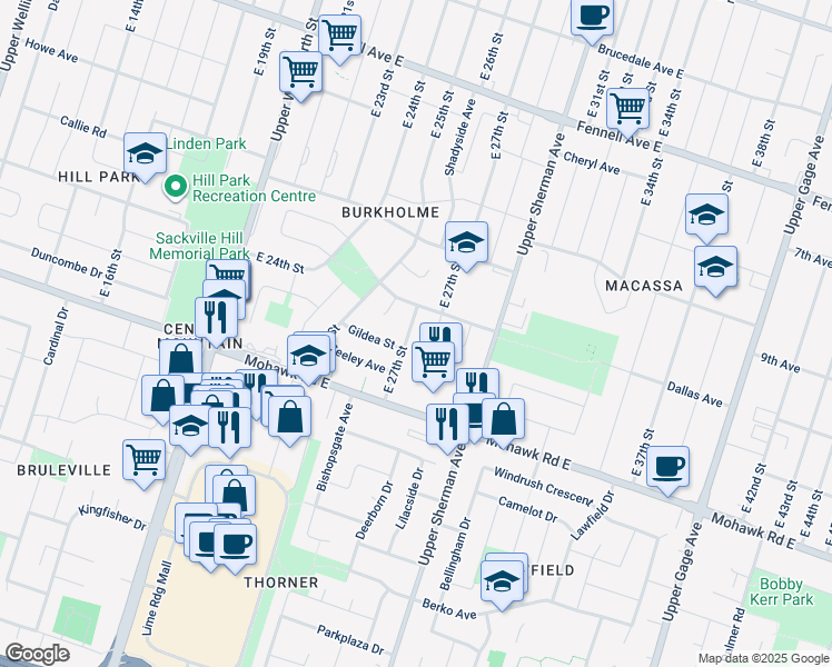 map of restaurants, bars, coffee shops, grocery stores, and more near 543 East 27th Street in Hamilton