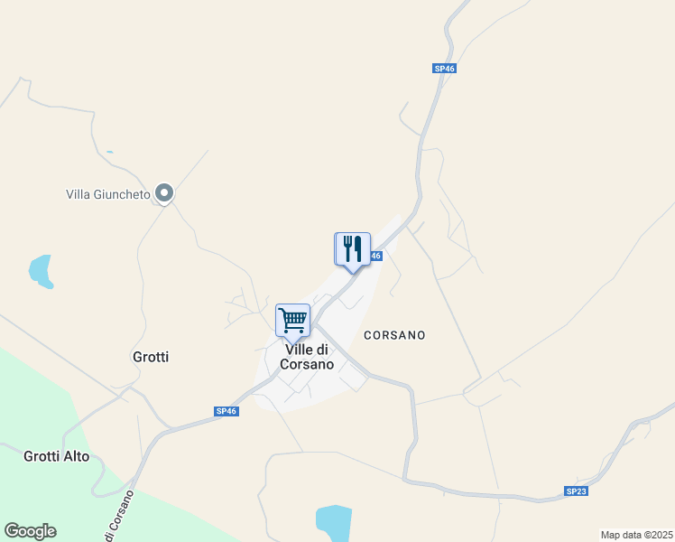 map of restaurants, bars, coffee shops, grocery stores, and more near 557-573 Strada Provinciale 23 delle Ville di Corsano in Ville di Corsano