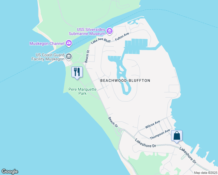 map of restaurants, bars, coffee shops, grocery stores, and more near 3601 Ohio Avenue in Muskegon