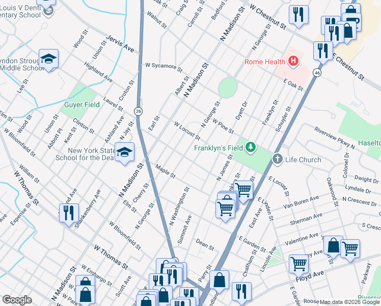 map of restaurants, bars, coffee shops, grocery stores, and more near in Rome