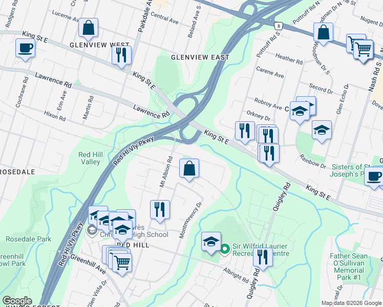 map of restaurants, bars, coffee shops, grocery stores, and more near 309 Hixon Road in Hamilton
