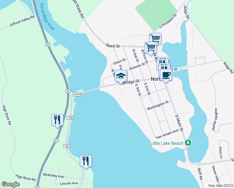 map of restaurants, bars, coffee shops, grocery stores, and more near 111 North 5th Street in Northville
