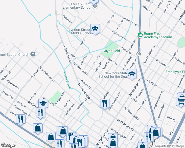 map of restaurants, bars, coffee shops, grocery stores, and more near 603 Abbott Place in Rome