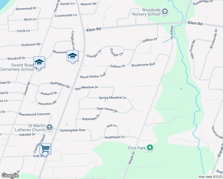 map of restaurants, bars, coffee shops, grocery stores, and more near 519 Bay Meadow Dr in Webster