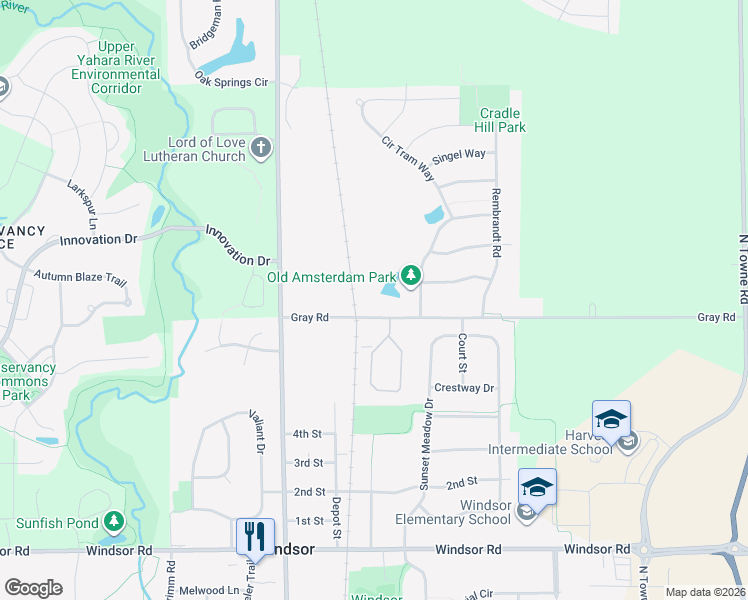 map of restaurants, bars, coffee shops, grocery stores, and more near 4448 Gray Road in DeForest