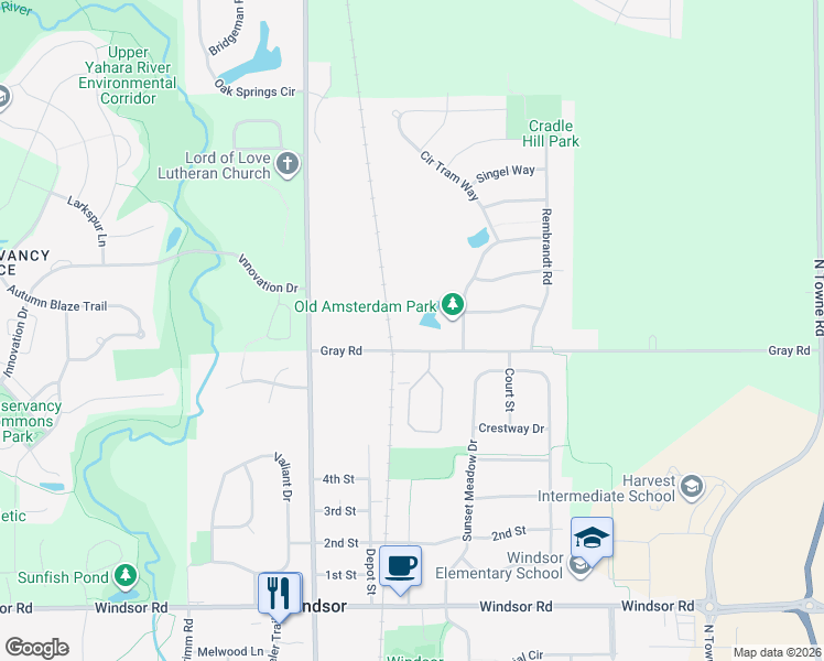 map of restaurants, bars, coffee shops, grocery stores, and more near 4448 Gray Road in DeForest