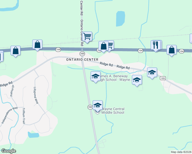 map of restaurants, bars, coffee shops, grocery stores, and more near 6200 Ontario Center Road in Ontario