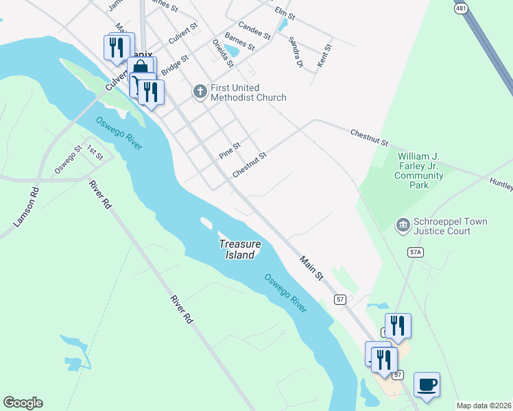 map of restaurants, bars, coffee shops, grocery stores, and more near 360 County Route 57 in Phoenix